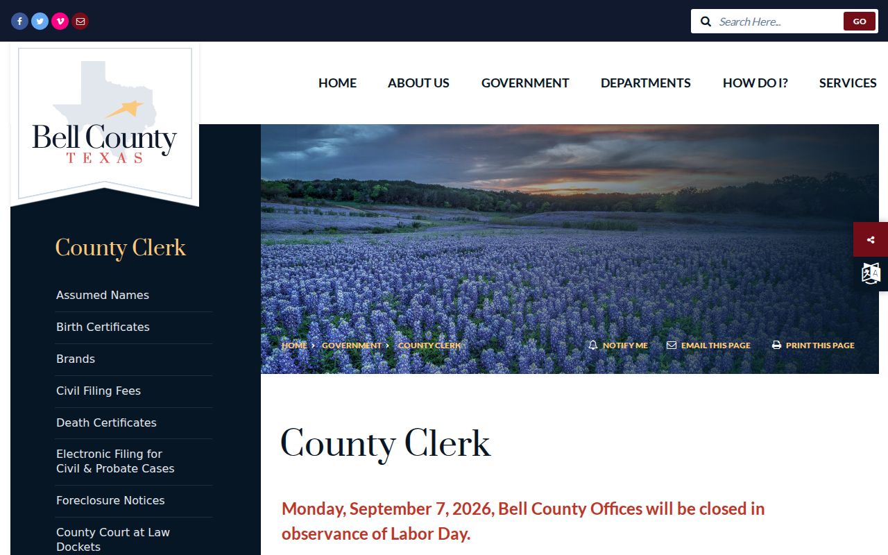 Bell County residents directory County Clerk records office