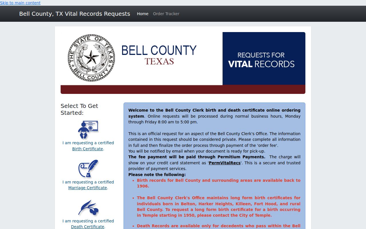 Bell County resident records Permitium vital ordering