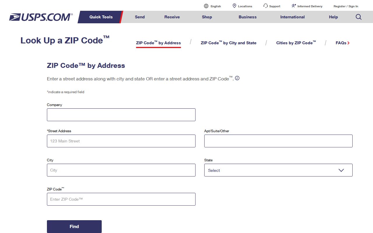 Bell County ZIP code directory USPS address-to-ZIP verification screen
